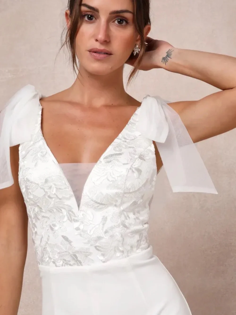 Lulu's White Lace Bodice Tie-Shoulder Jumpsuit - Picture 4 of 4